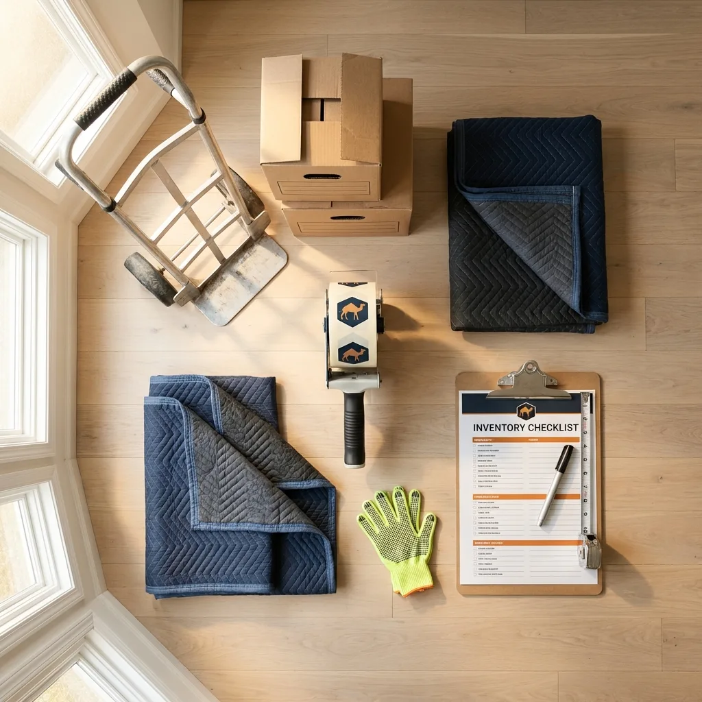 Professional moving supplies and packing materials layout for East Hampton residential relocations